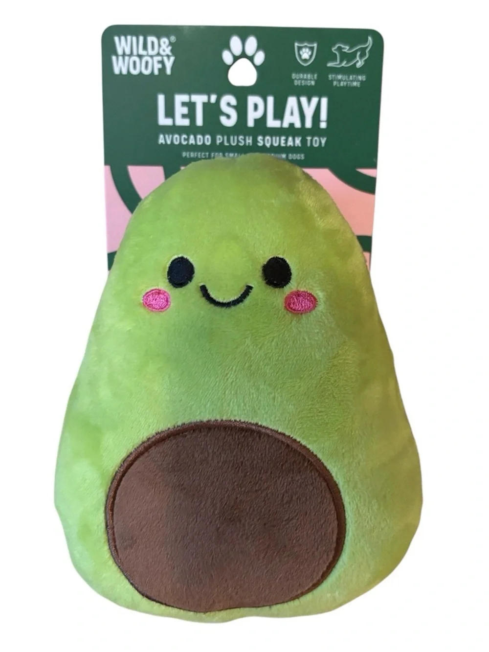 Wild & Woofy LETS PLAY! Avacado Plush Squeak Toy Small & Medium Dogs Durable NWT